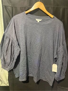 Time and Tru Slate Blue Balloon-Sleeve Tunic Top